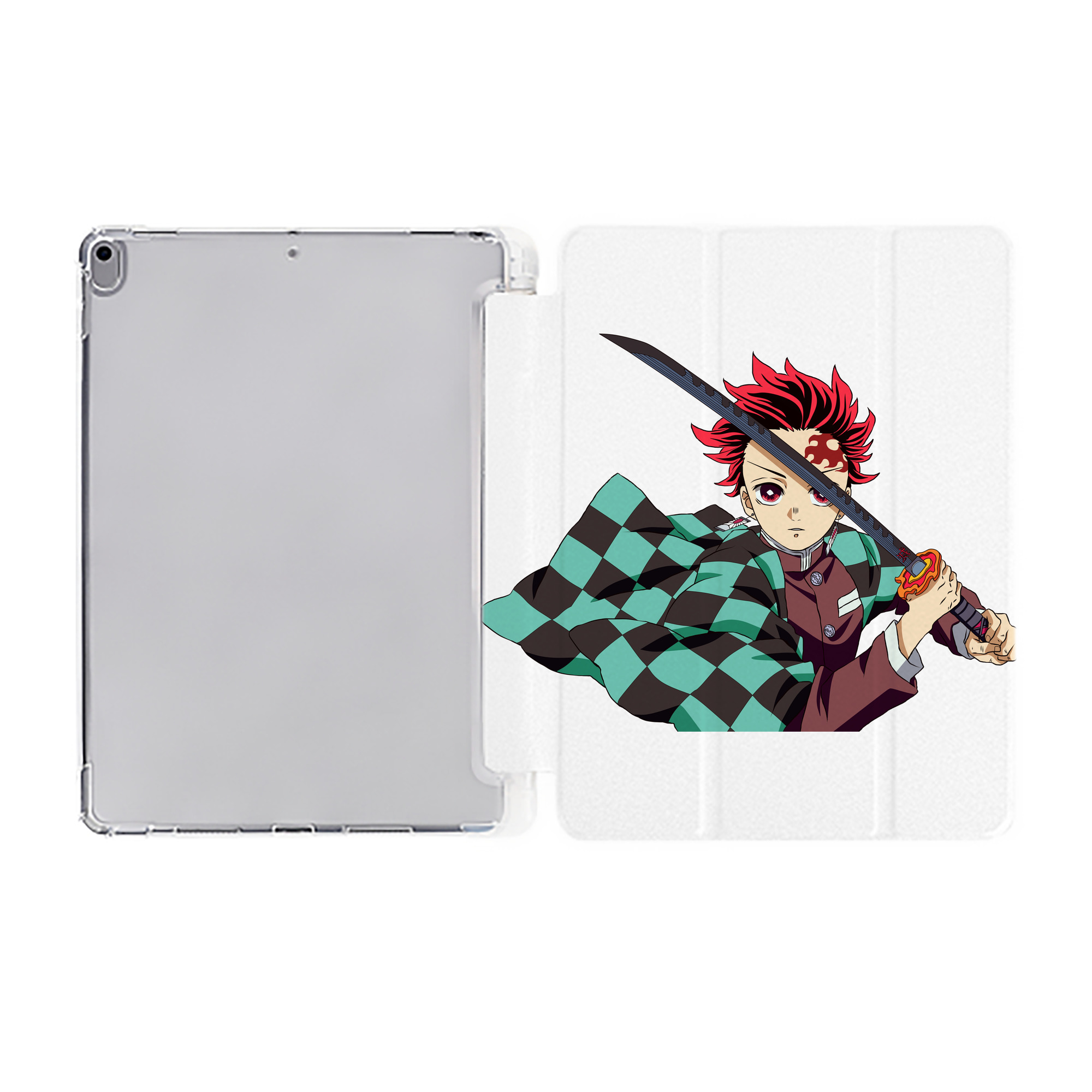 （画像用） 鬼滅の刃 竈門 炭治郎／かまど たんじろう Kamado Tanjirou IPad ケース ペン収納付き 三つ折りスタンド PUレザー×シリコン 対応機種9.5/10.5/10.9インチ